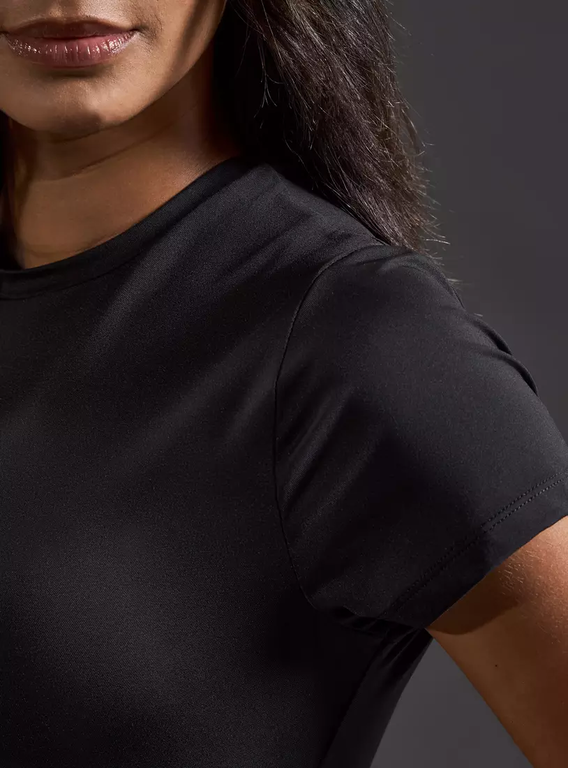 Plain Ruched Dress with Slit-4