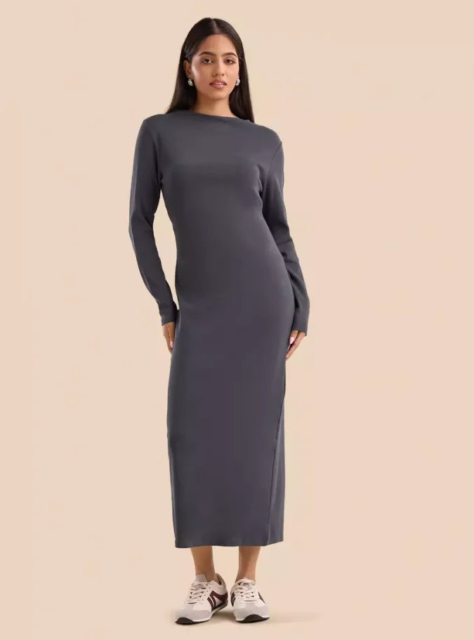 Plain Shift Dress with Slit-1