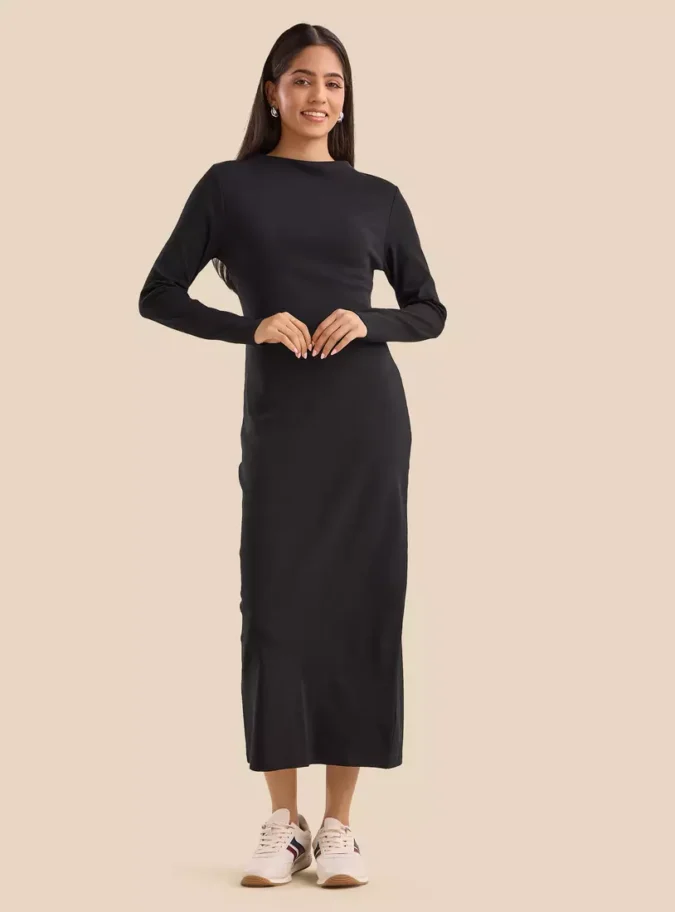 Plain Shift Dress with Slit-1