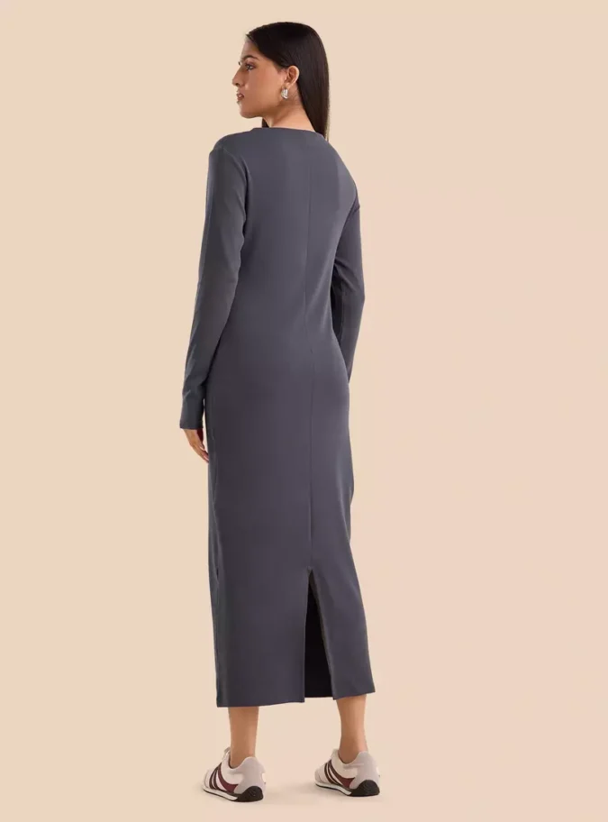 Plain Shift Dress with Slit-2