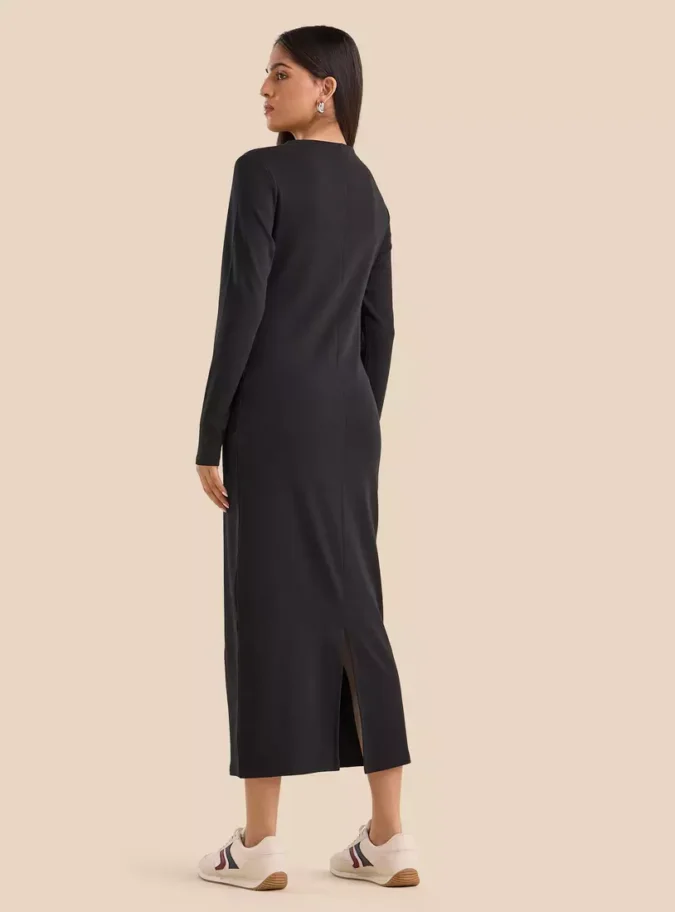 Plain Shift Dress with Slit-2