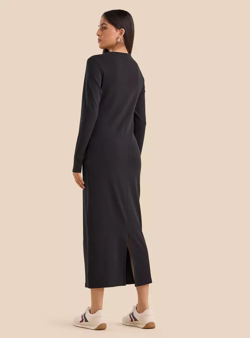 Plain Shift Dress with Slit-2
