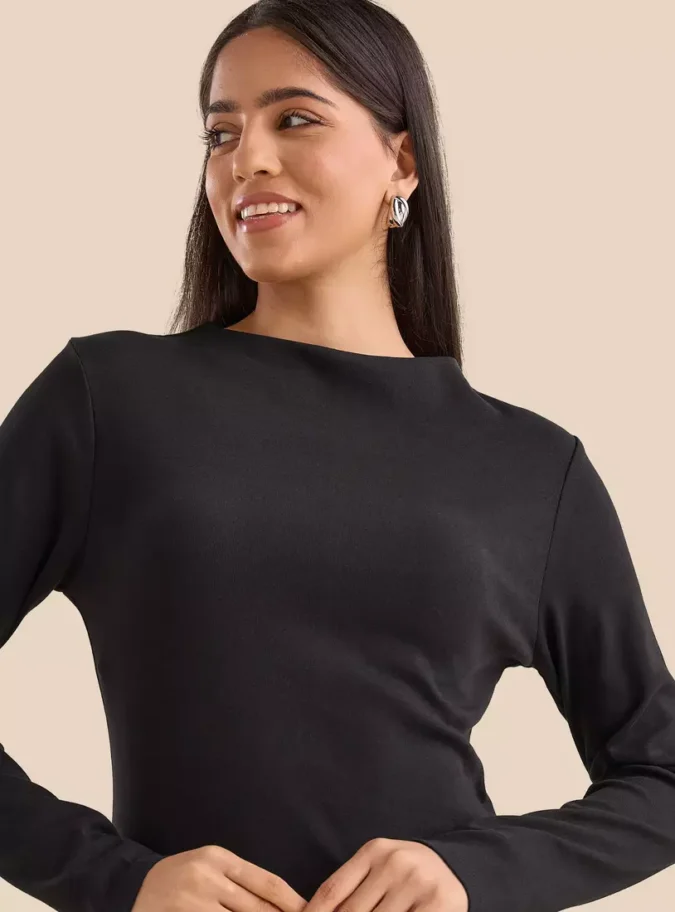 Plain Shift Dress with Slit-3