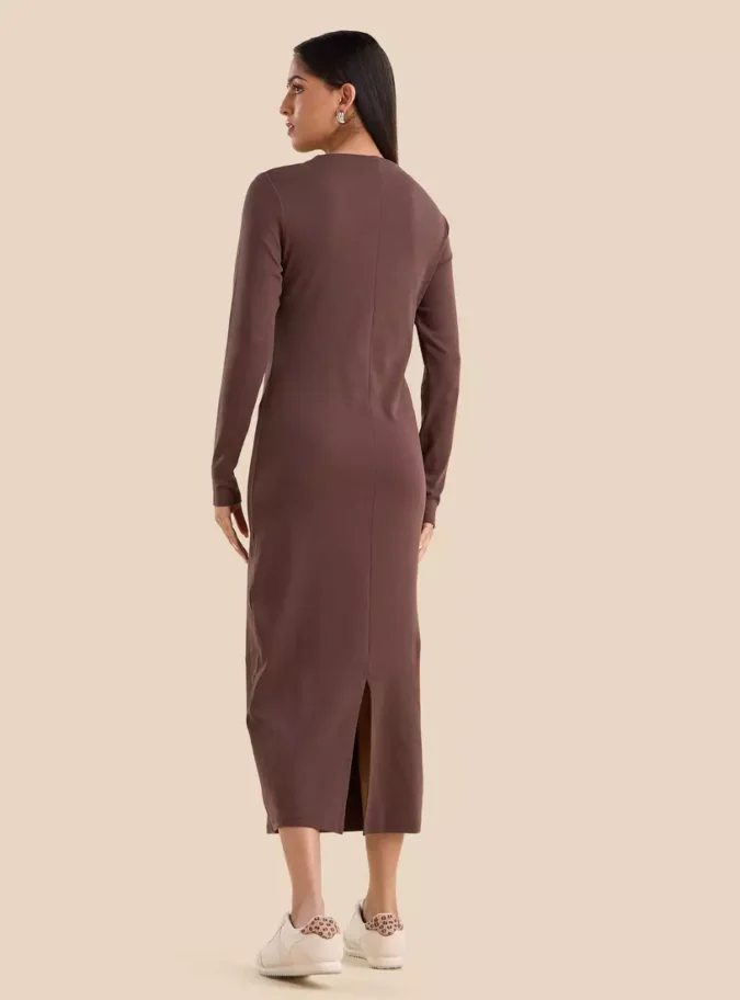 Plain Shift Dress with Slit-6