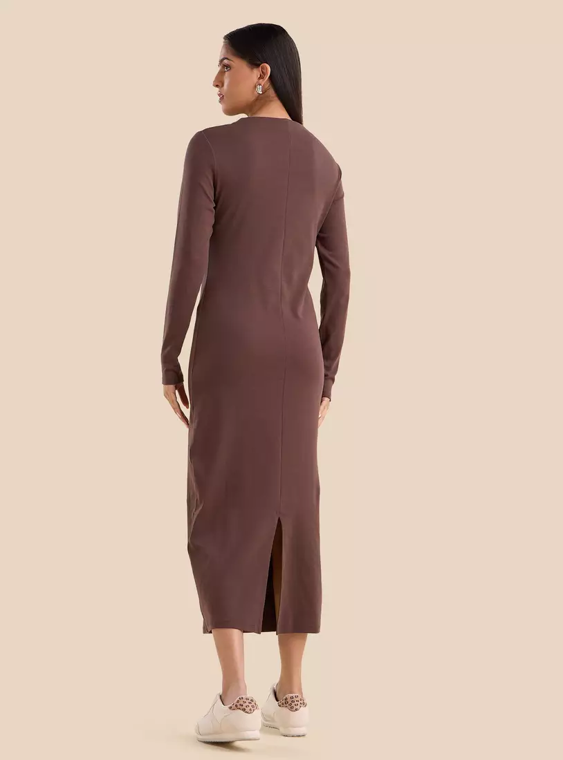 Plain Shift Dress with Slit-6