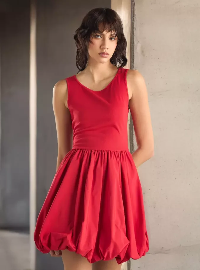 Plain Sleeveless Balloon Dress-1