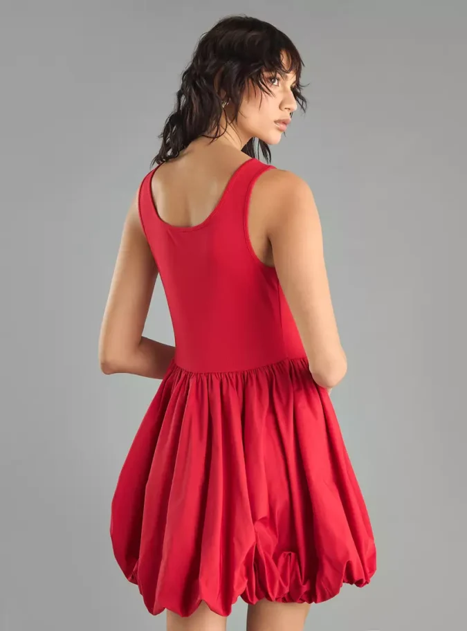 Plain Sleeveless Balloon Dress-2