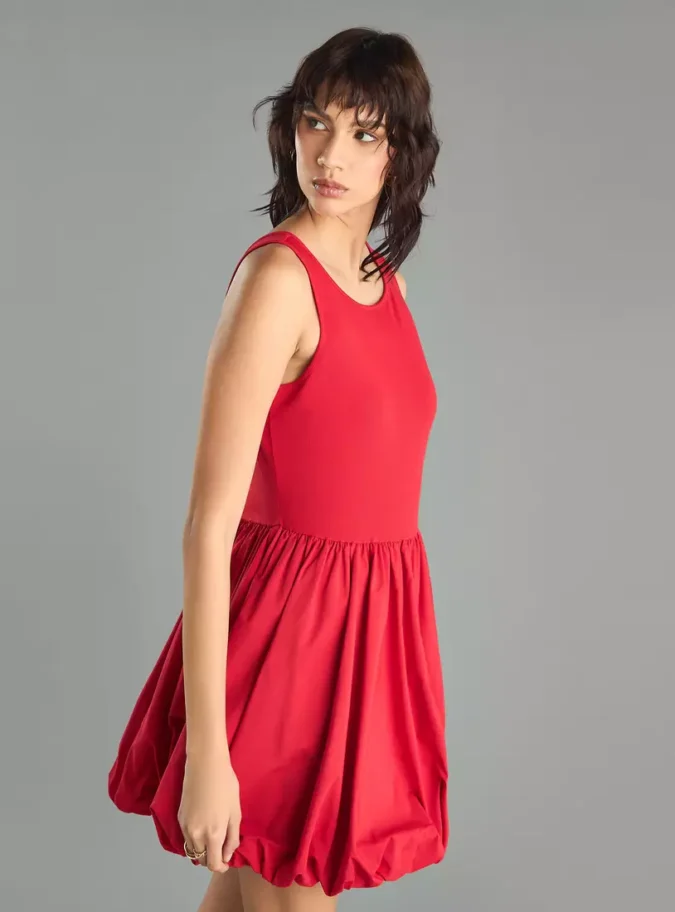 Plain Sleeveless Balloon Dress-4