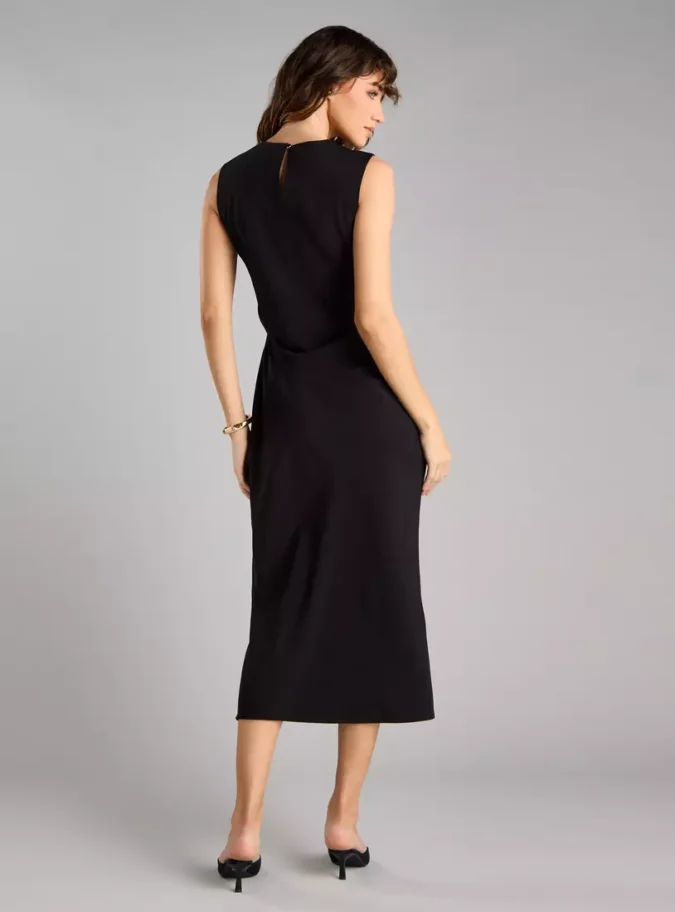 Plain Sleevless Midi Dress with Buckle Accent-2