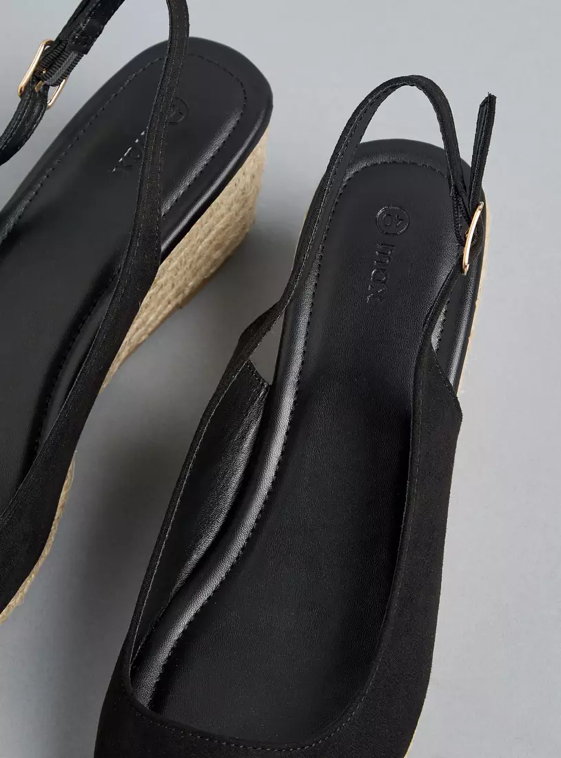 Plain Slingback Sandals with Wedge Heels-3