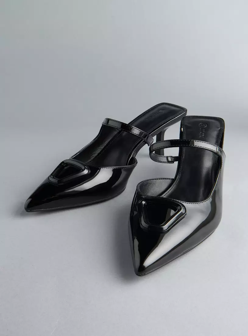 Plain Slip-On Pointed Toe Sandals with Stiletto Heels-2