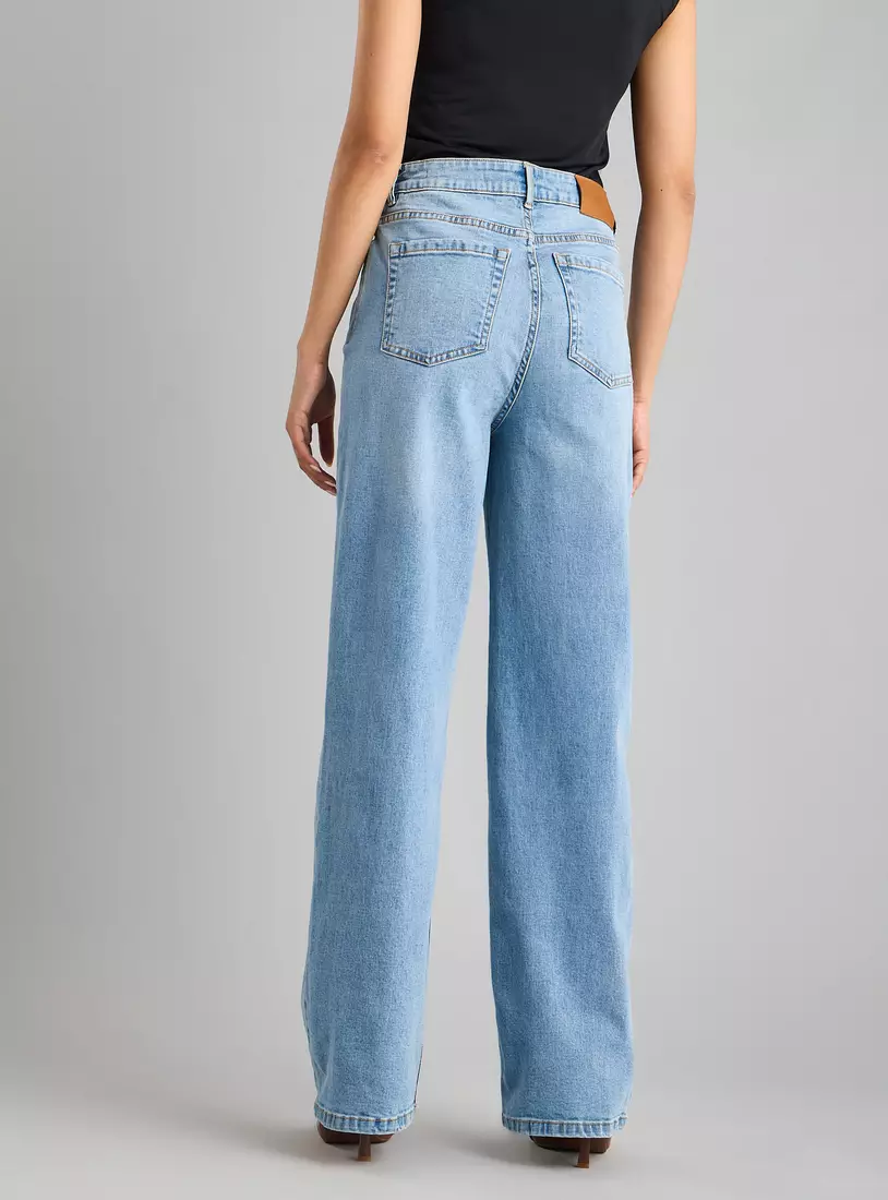 Plain Stretchable Wide Leg Jeans-2