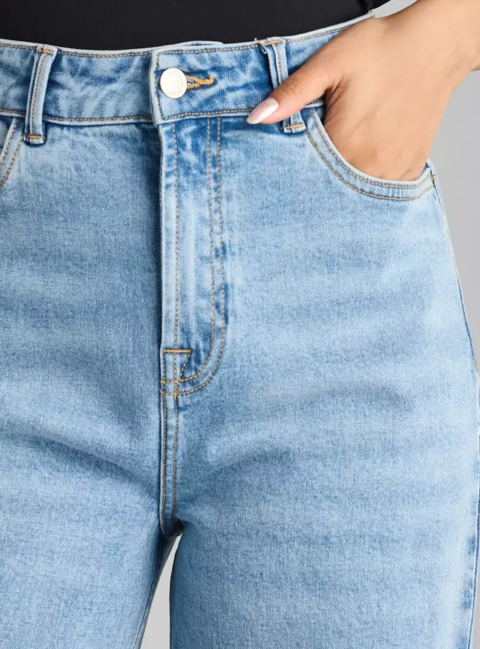 Plain Stretchable Wide Leg Jeans-3