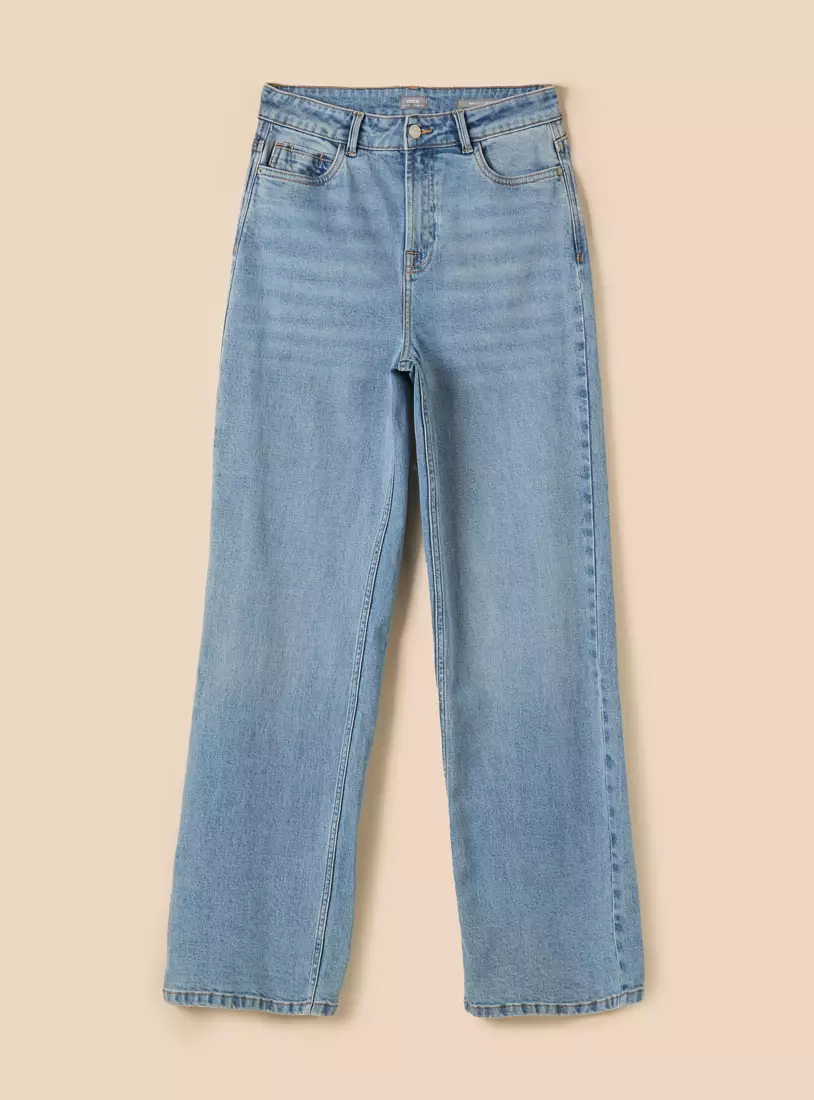 Plain Stretchable Wide Leg Jeans-4