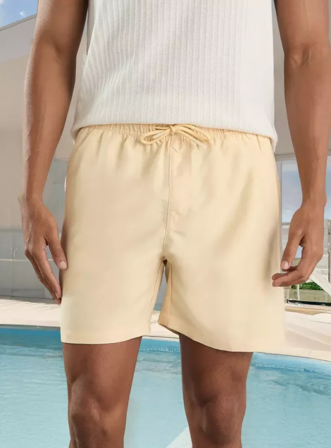 Plain Swim Shorts with Drawstring Closure-1