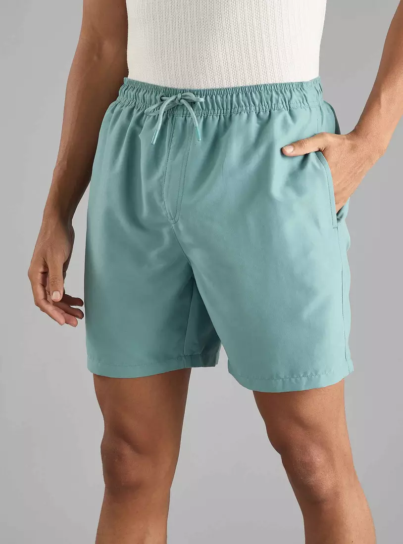 Plain Swim Shorts with Drawstring Closure-13