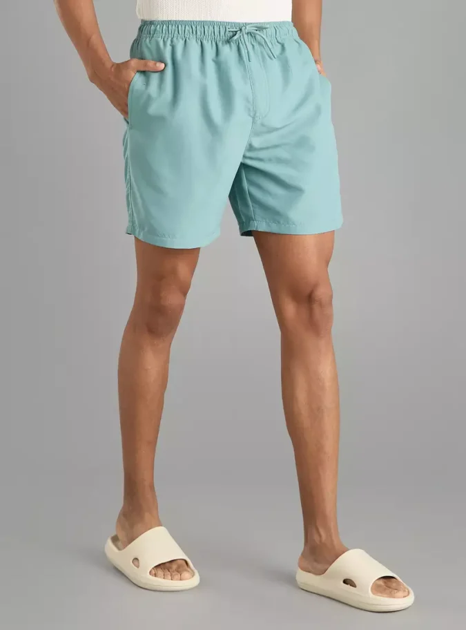 Plain Swim Shorts with Drawstring Closure-16
