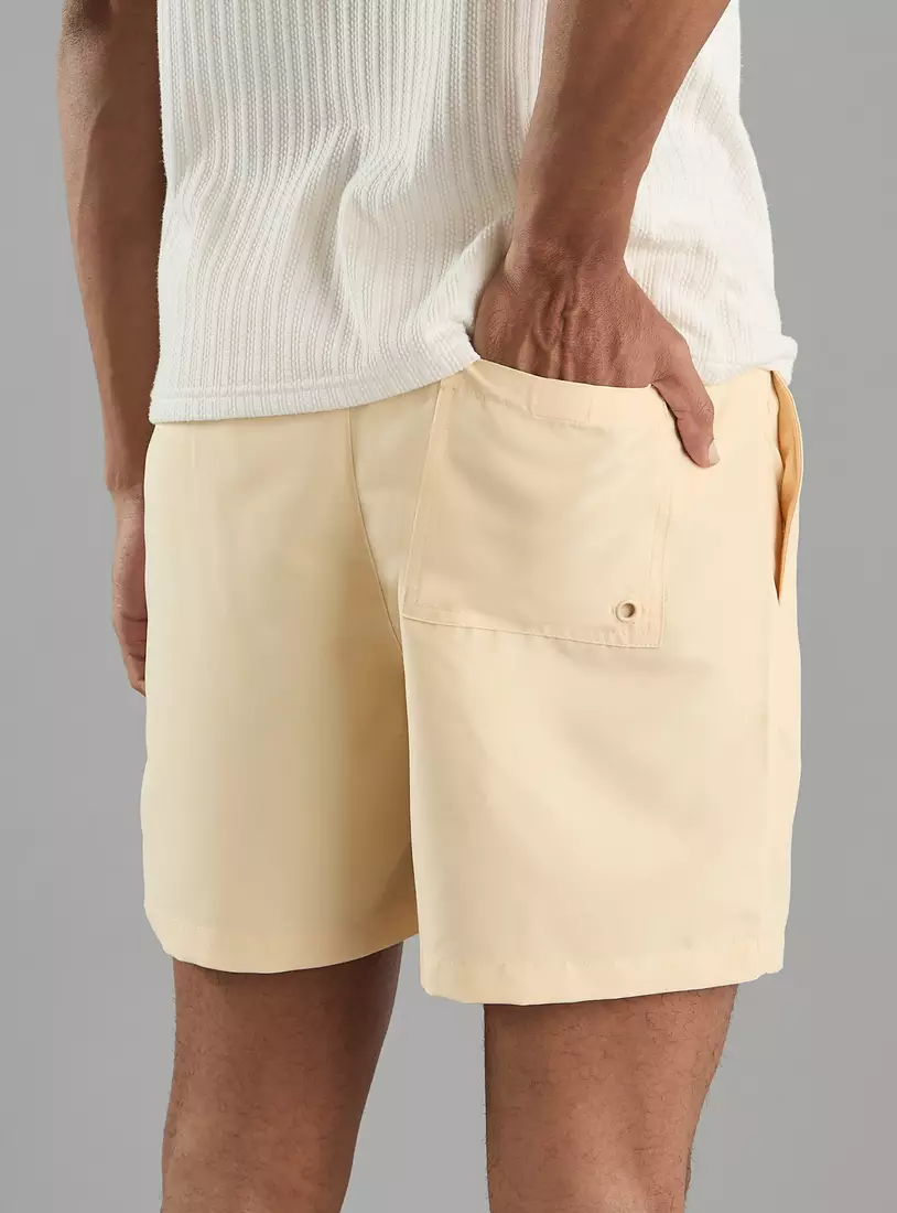 Plain Swim Shorts with Drawstring Closure-2