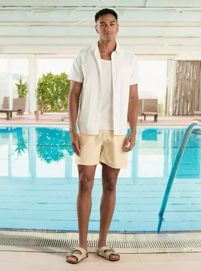 Plain Swim Shorts with Drawstring Closure-4