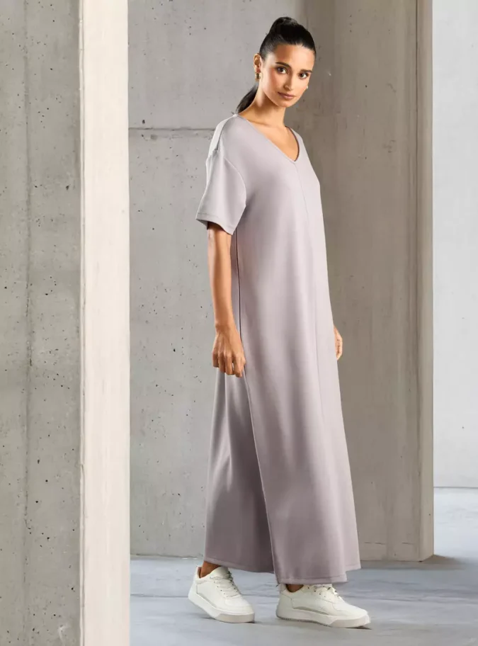 Plain V-Neck Maxi Dress-1