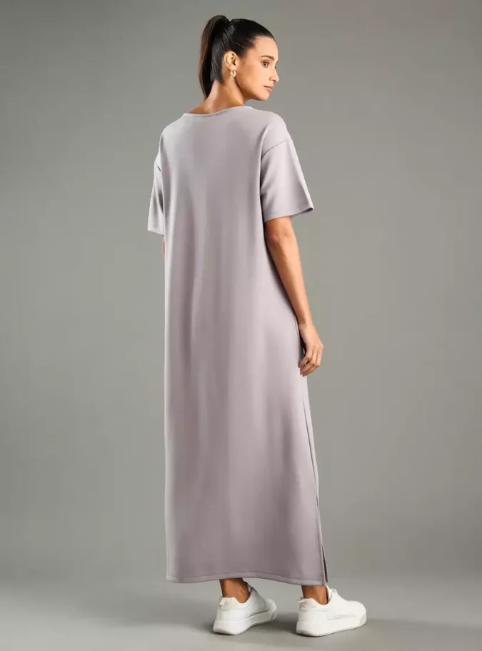 Plain V-Neck Maxi Dress-2