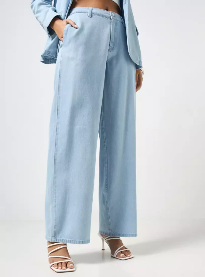 Plain Wide Leg Jeans-1