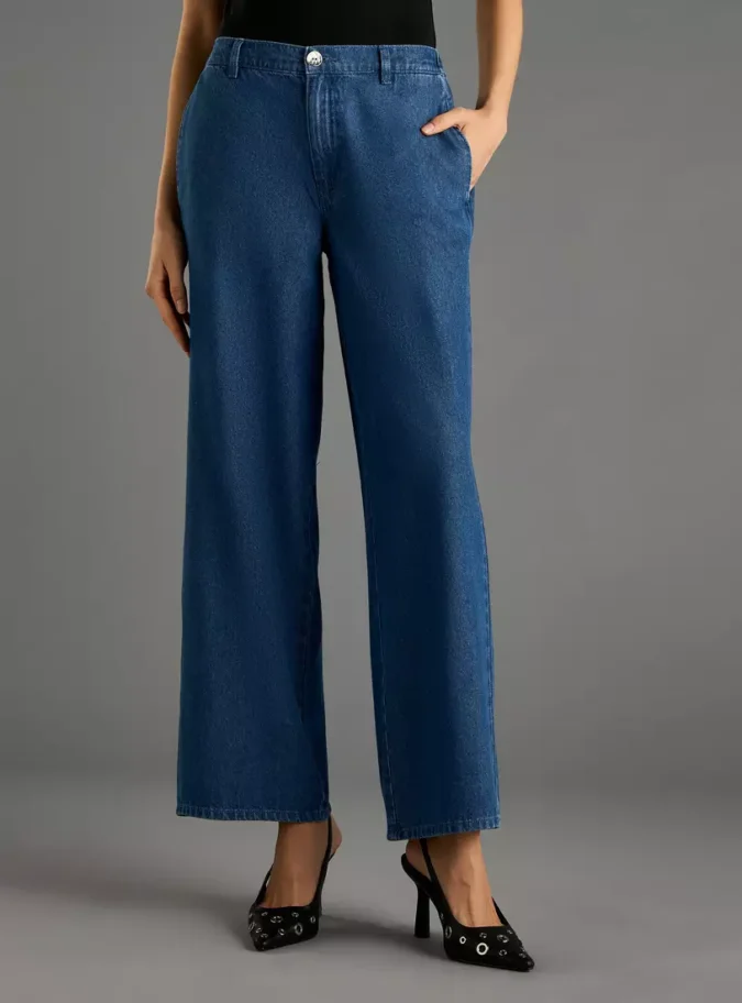Plain Wide Leg Jeans-1