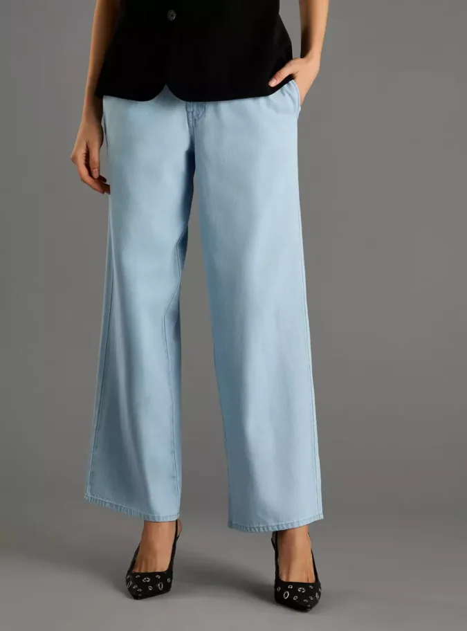Plain Wide Leg Jeans -1