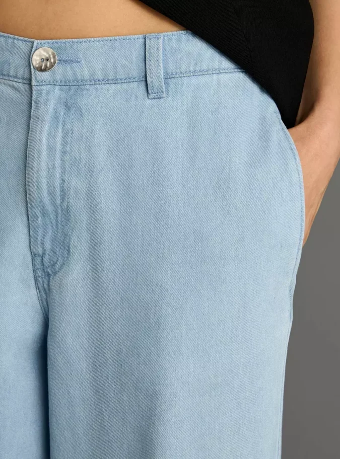 Plain Wide Leg Jeans -3