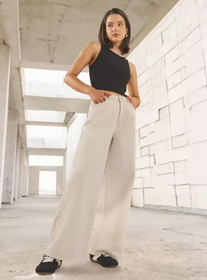 Plain Wide Leg Jeans-4