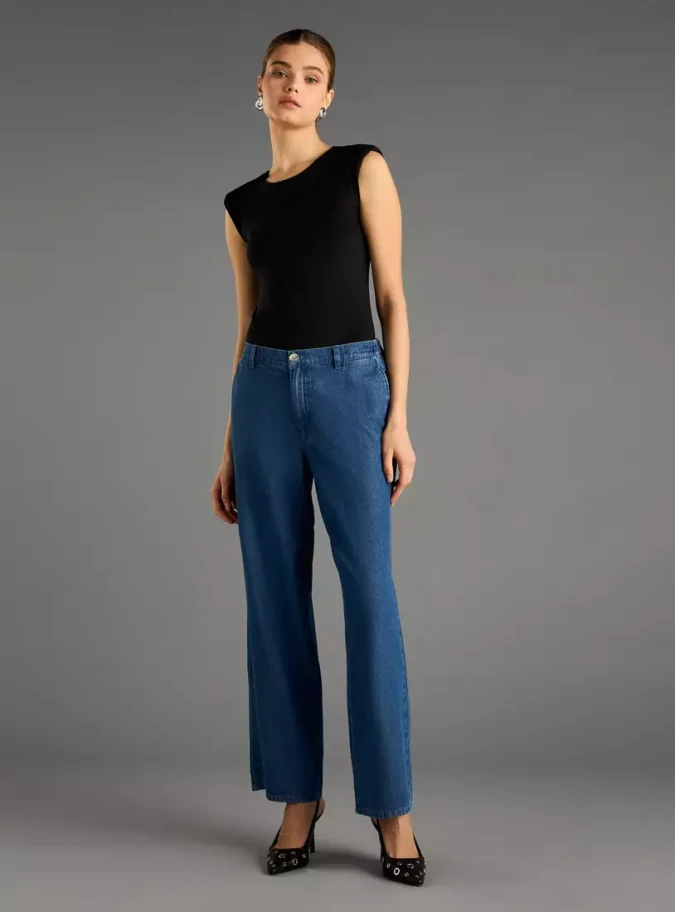 Plain Wide Leg Jeans-4