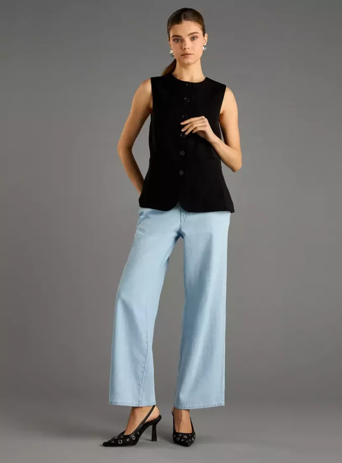 Plain Wide Leg Jeans -4