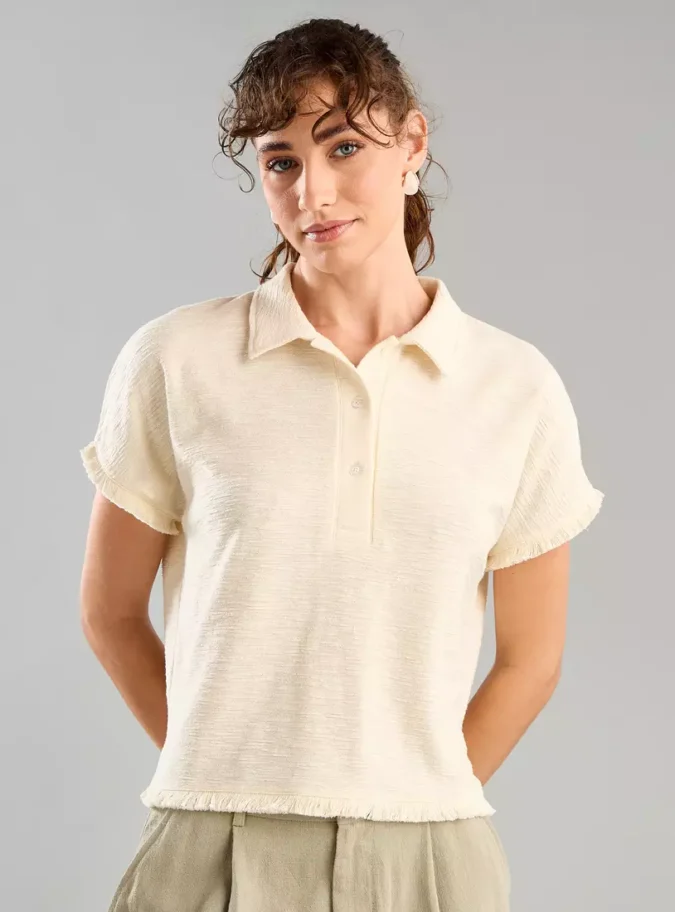 Polo T-shirt with Fringe Hem-1