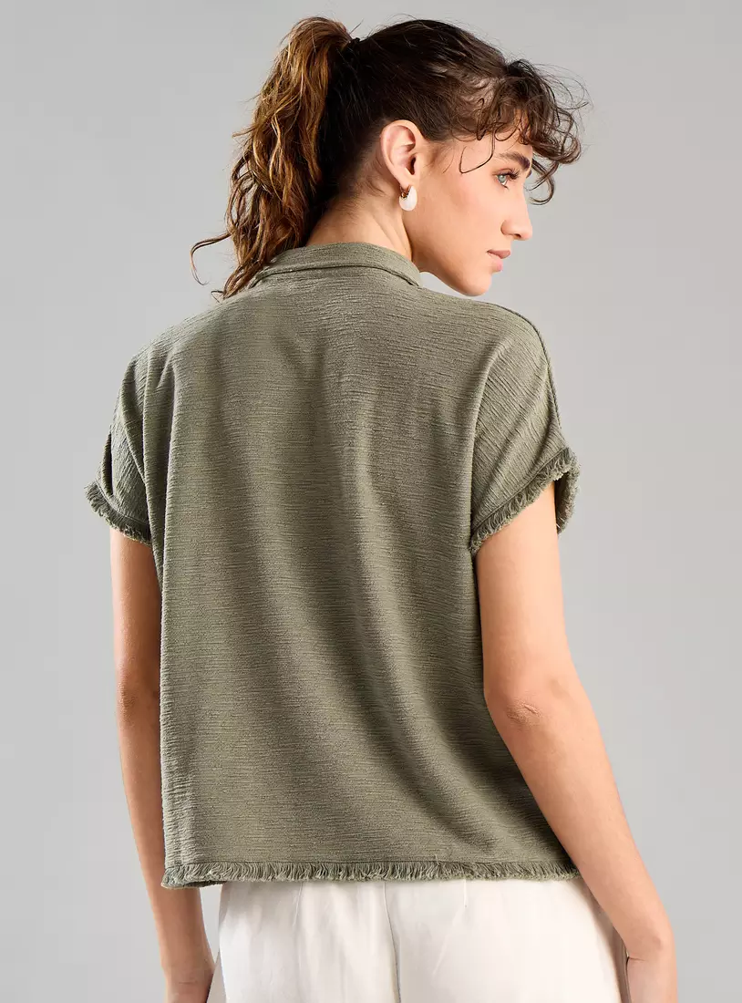 Polo T-shirt with Fringe Hem -2