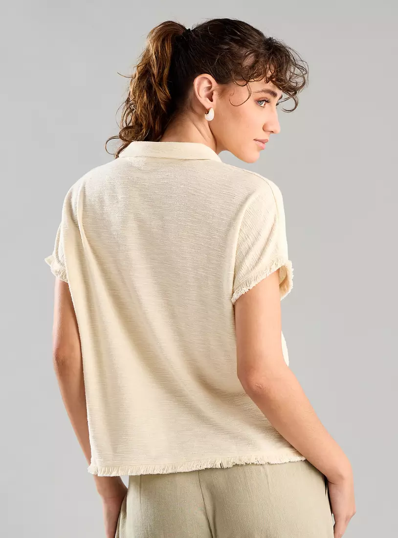 Polo T-shirt with Fringe Hem-2