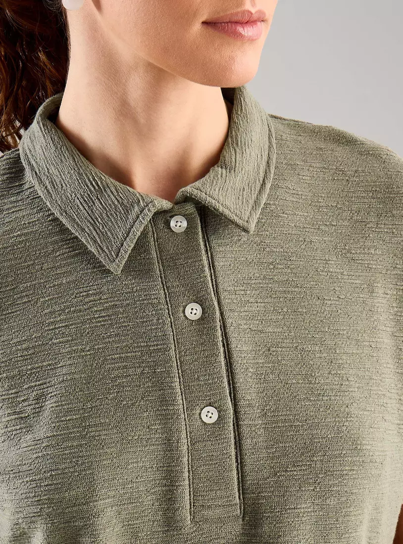 Polo T-shirt with Fringe Hem -3