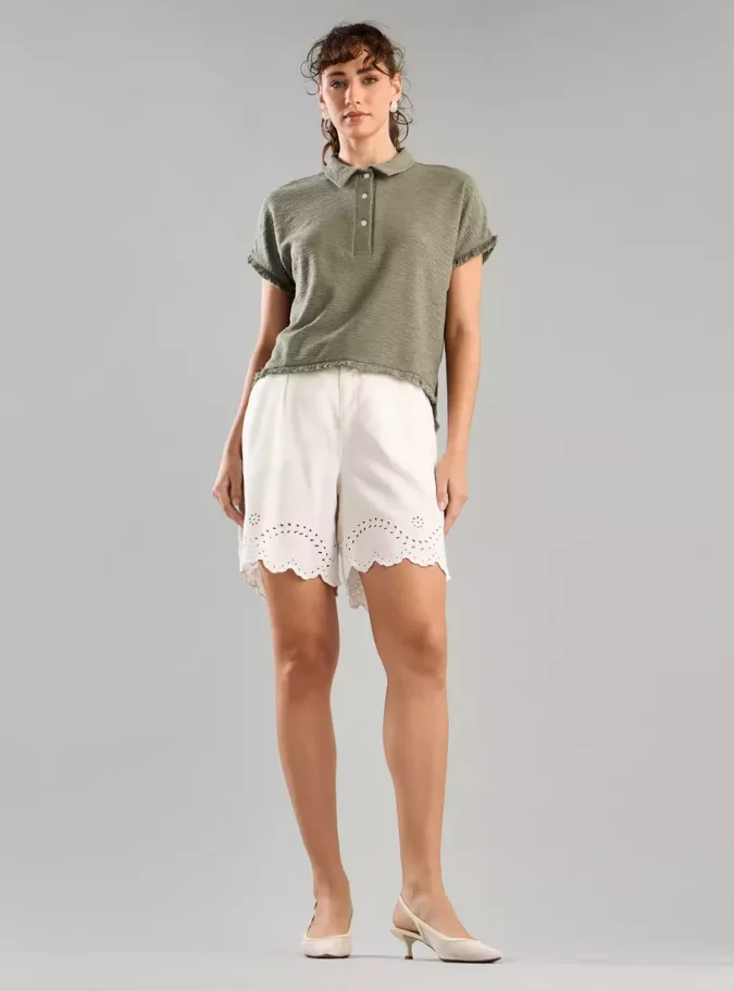 Polo T-shirt with Fringe Hem -4