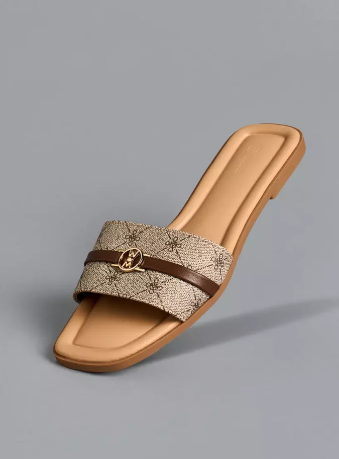 Printed Slip-On Sandals with Metal Accent-1