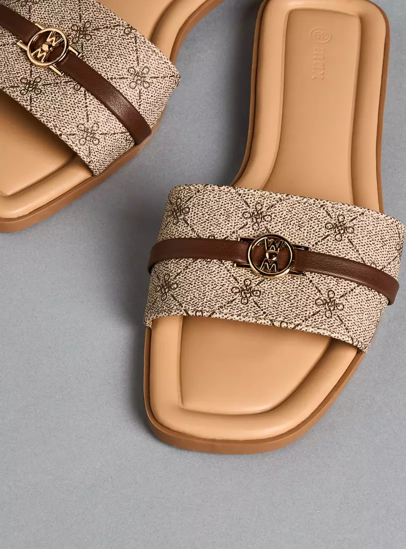 Printed Slip-On Sandals with Metal Accent-3