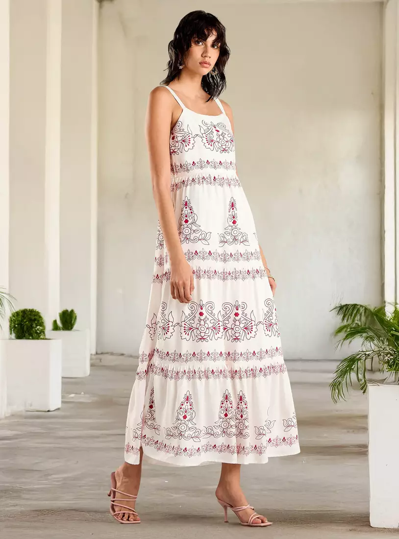 Printed Strappy Maxi Dress-4