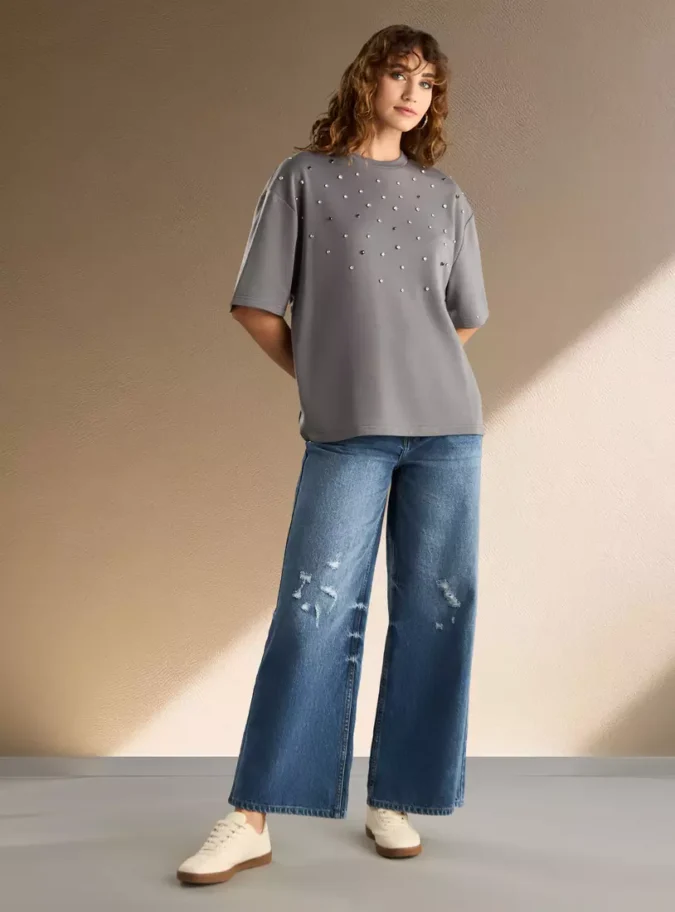 Rhinestone Embellished T-shirt-4