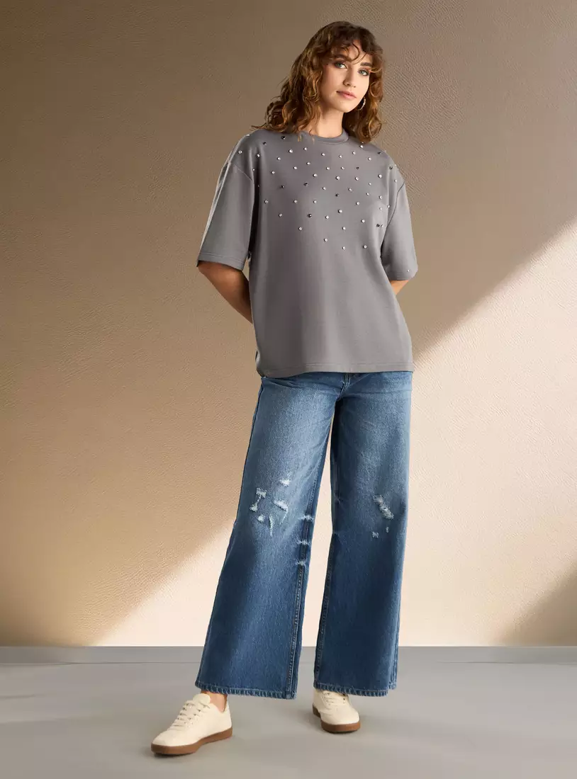 Rhinestone Embellished T-shirt-4