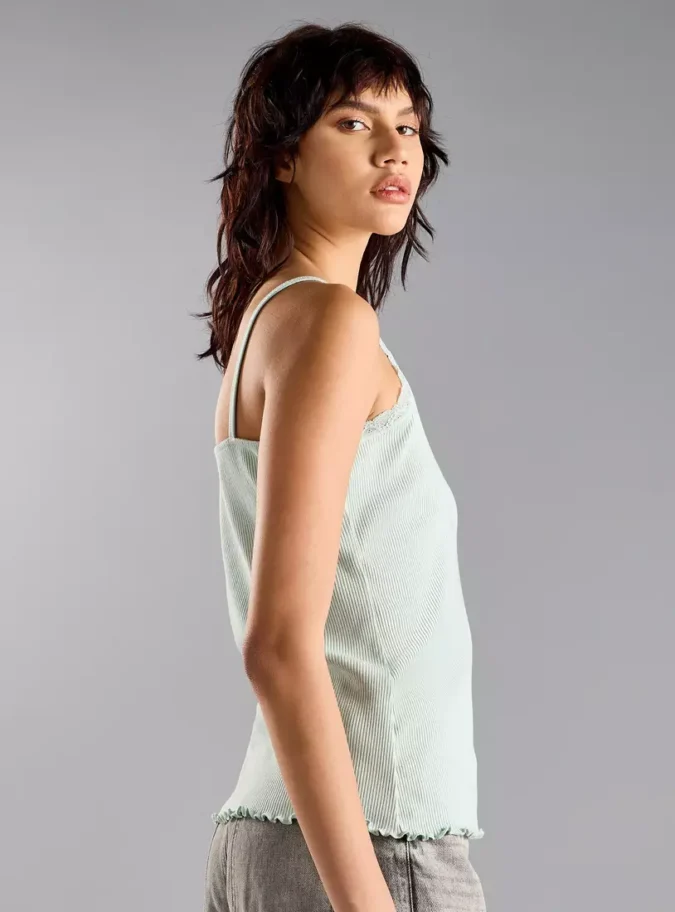 Ribbed Camisole with Lace Detail-