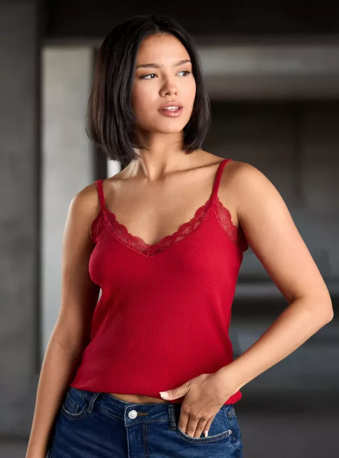 Ribbed Camisole with Lace Detail -1