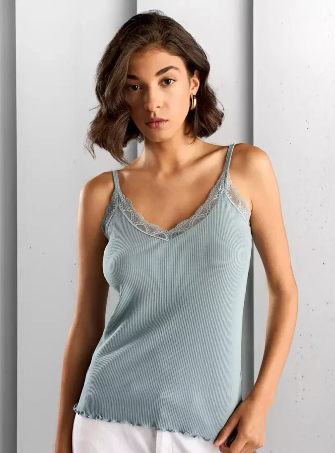 Ribbed Camisole with Lace Detail-1