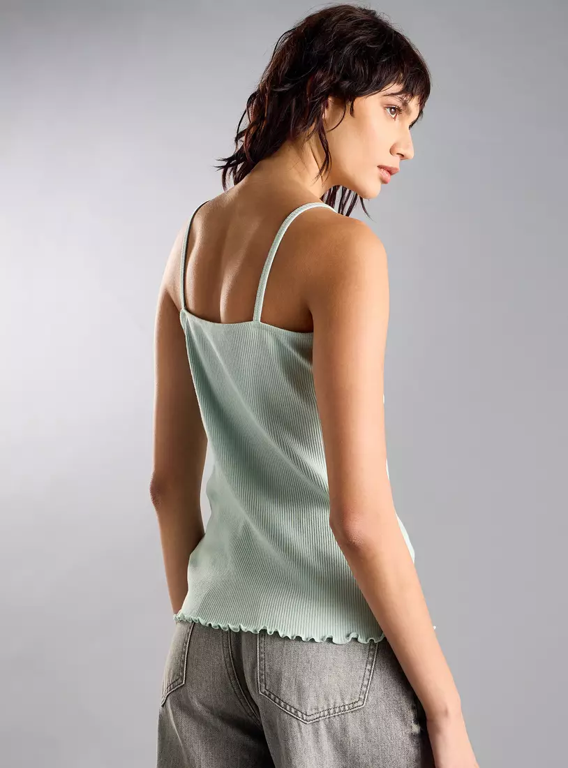 Ribbed Camisole with Lace Detail-2
