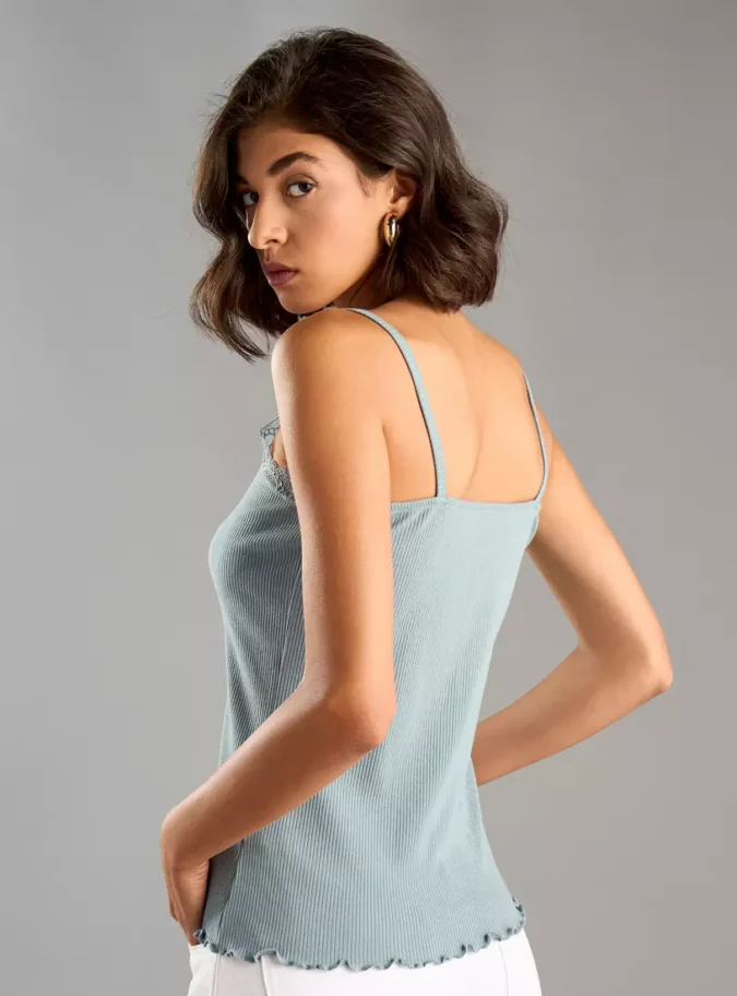 Ribbed Camisole with Lace Detail-2