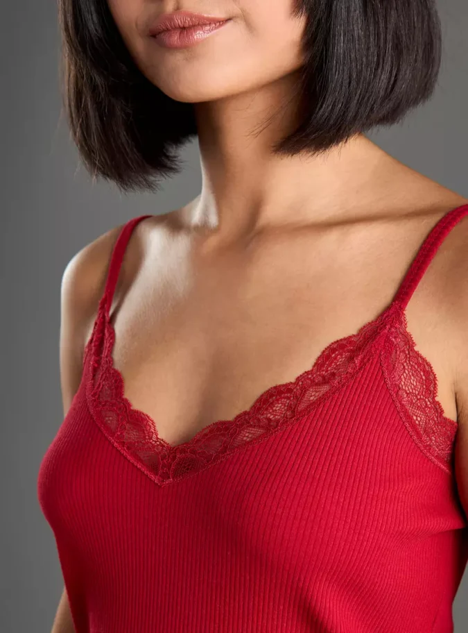 Ribbed Camisole with Lace Detail -4