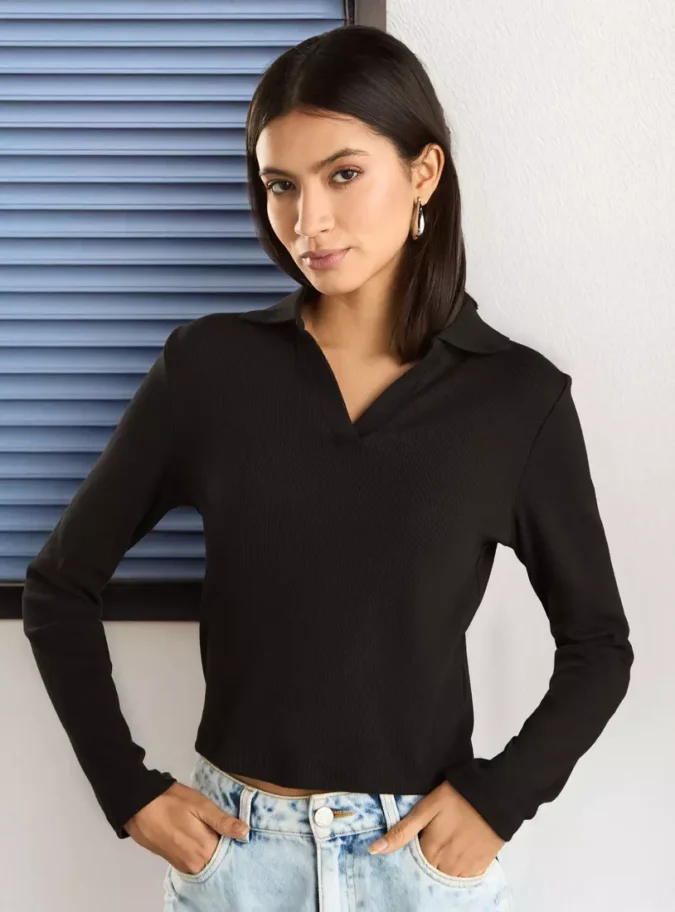 Ribbed Collared Polo T-Shirt-1