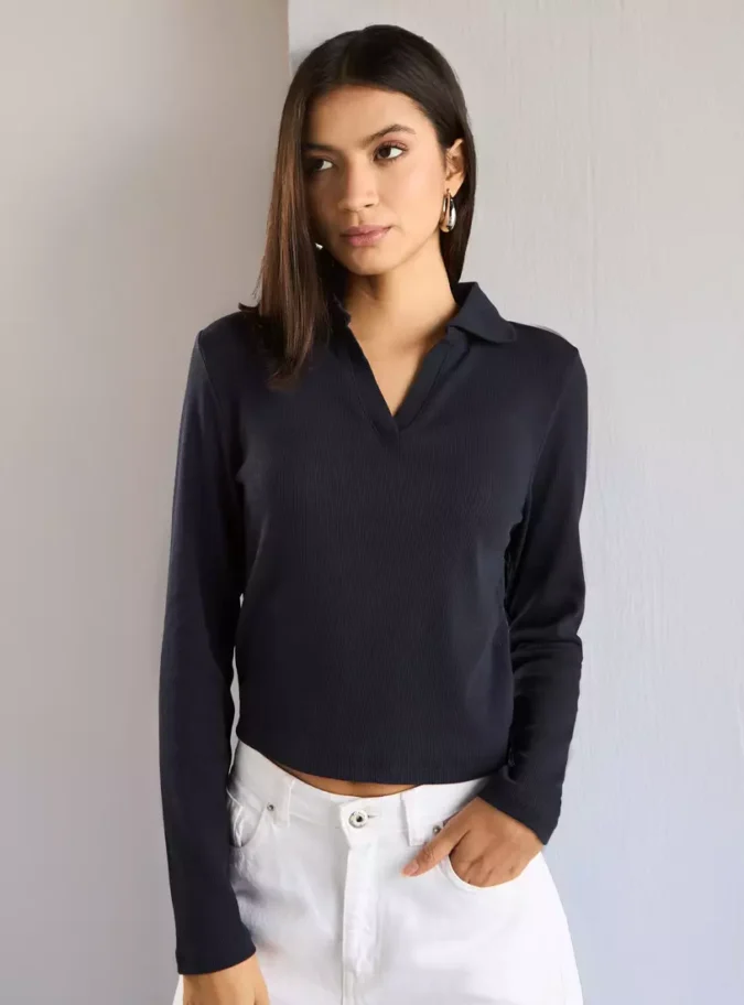 Ribbed Collared Polo T-Shirt-1